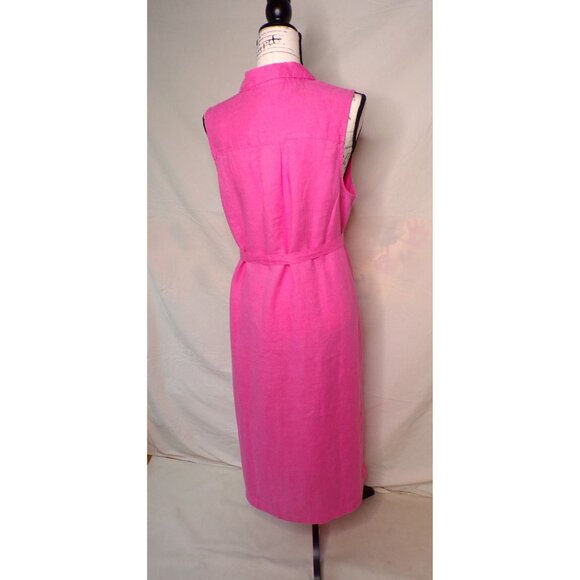 🆕TOMMY BAHAMA Two Palms Linen Shirt Dress Belted Pockets Pink Coral Large - Picture 8 of 10